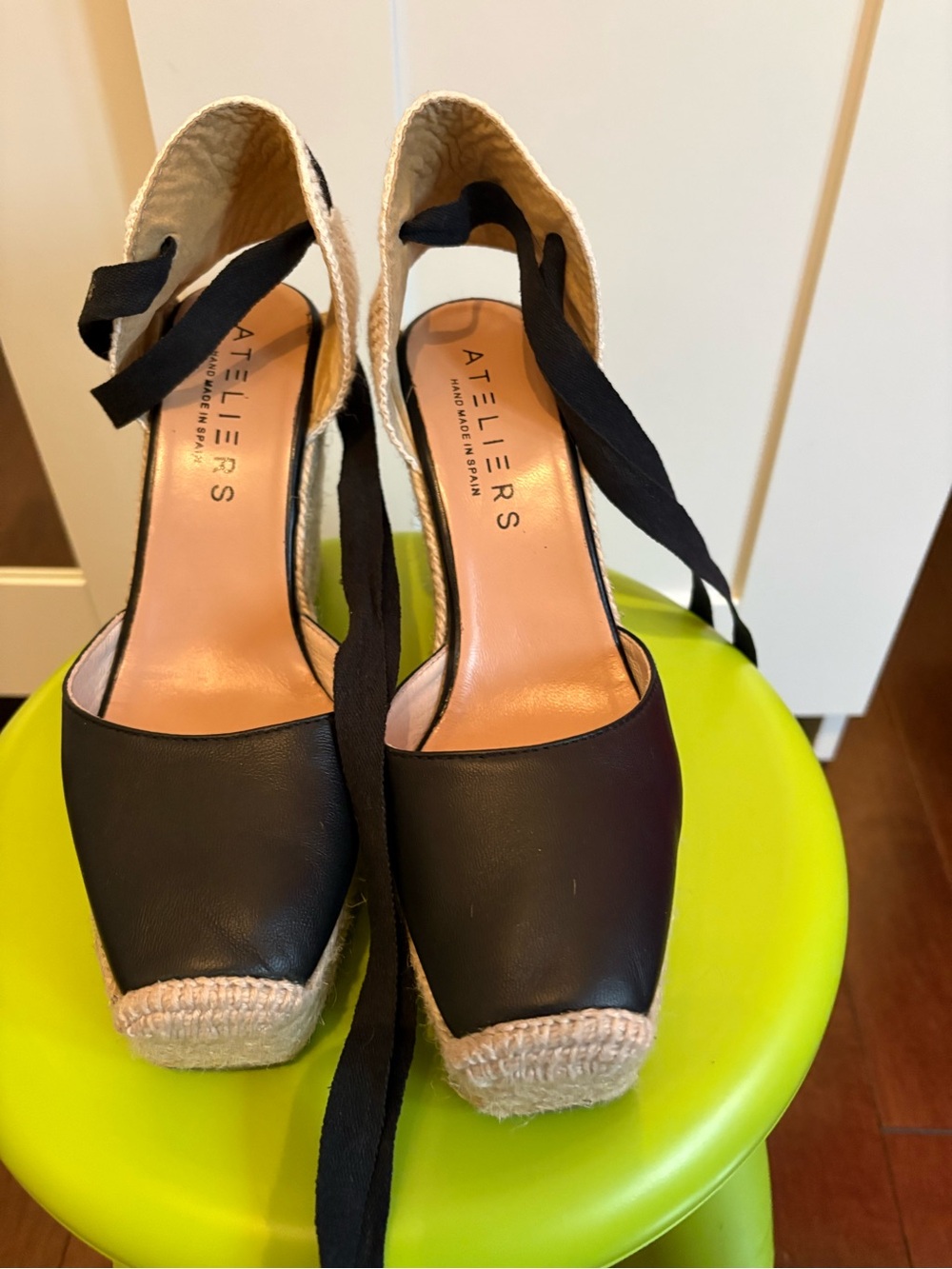 Black Espadrille Wedge Sandals with Ankle Tie